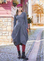 Boho Big Pockets Tie Waist V Neckline Gray Dress